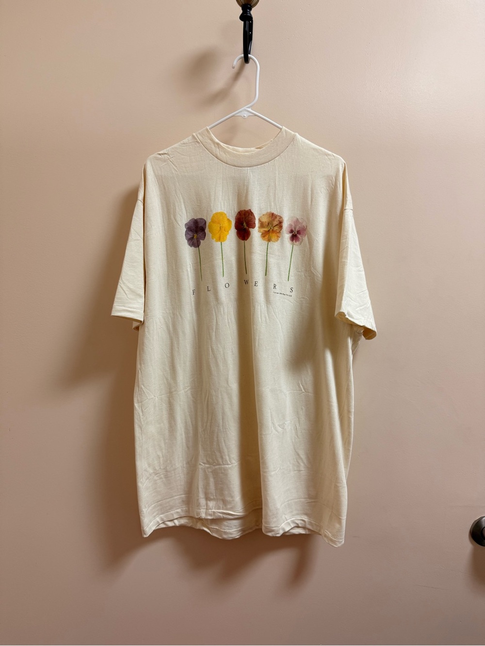 Hanes Cream Short-Sleeve T-Shirt with Multicolor Pansy Graphic